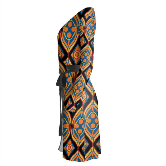 Art Deco Series Orange Wrap dress