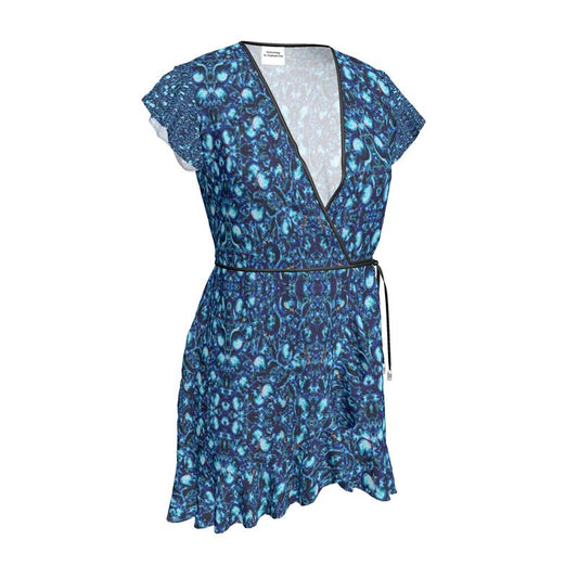 Flouncy Sleeve Wrap Dress - Blue Ocean Rays
