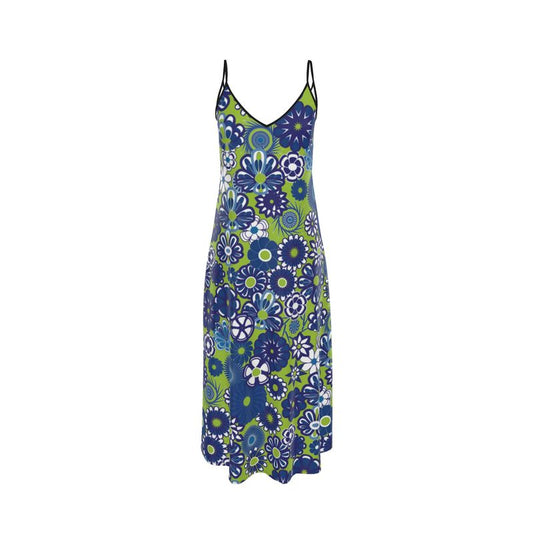LIne and Navy Floral Lace detilaed slip dress
