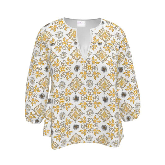 Golden Medalion Split Neck Women's Blouse