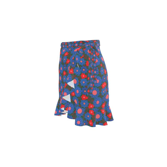 Floral Red buds on green wrap skirt