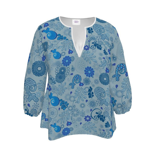 Blue Spiro Paisley Blouse Size XXS- 7XL