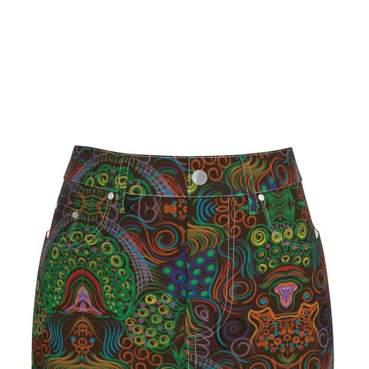 Yellow Poufs and Swirls Denim Mini Skirt