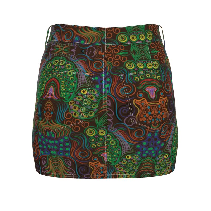 Yellow Poufs and Swirls Denim Mini Skirt