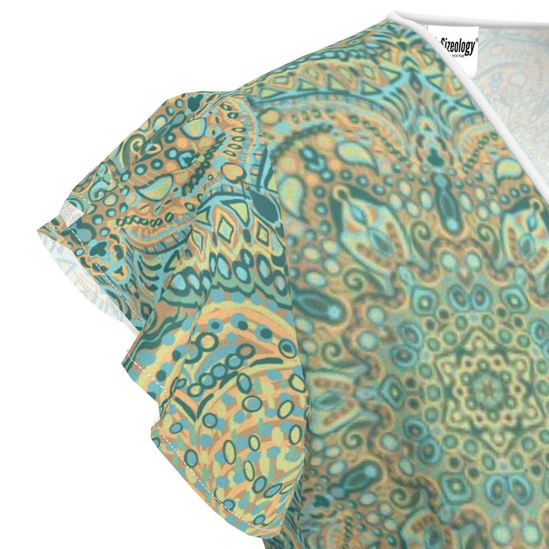 Minty Green Medalion Flounce wrap dress