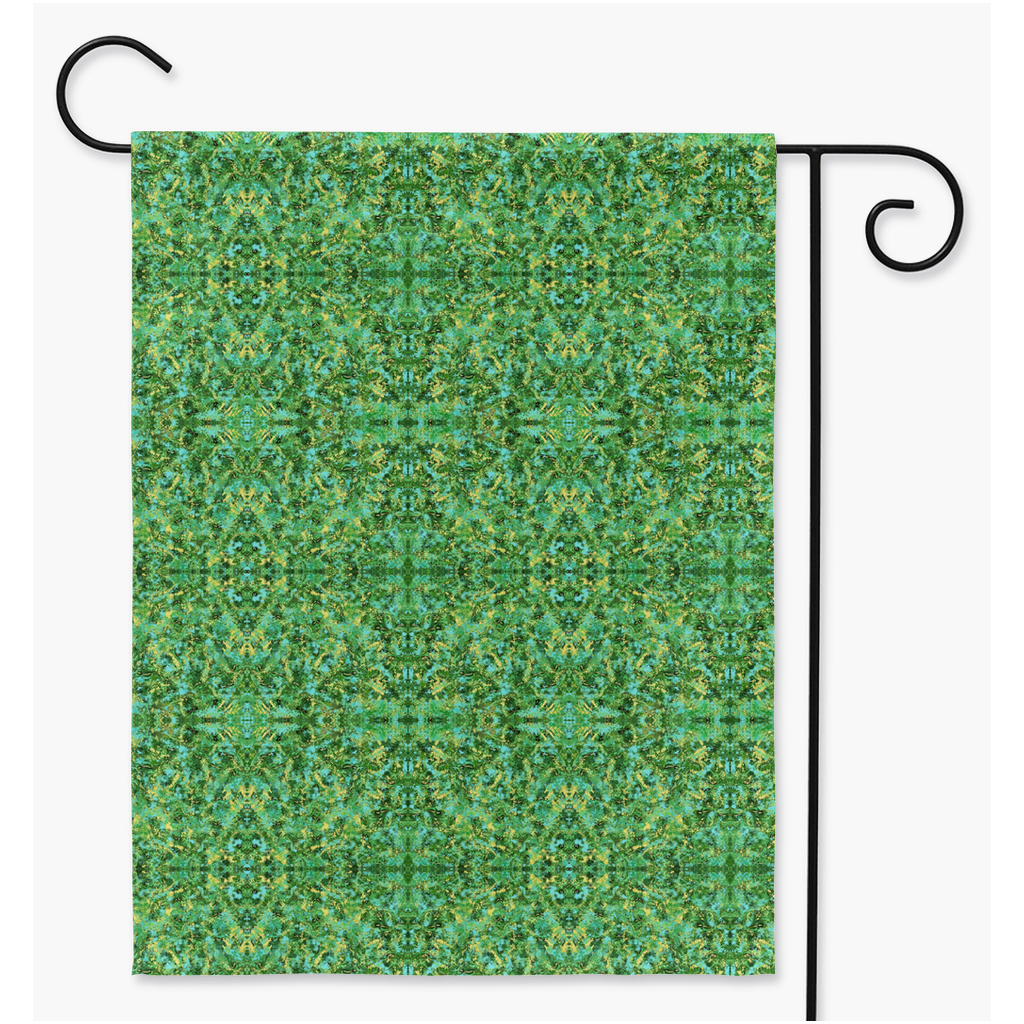 Yellow Blue on Green Kaleidoscope Yard Flags