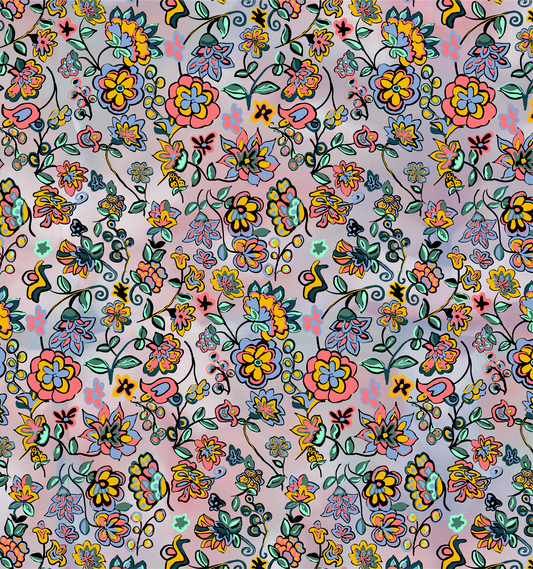 Vibrant Flowers on Painted Background Textile Surface Pattern Design