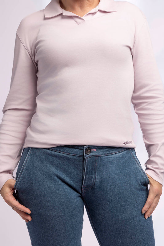 Turn down colarred T-shirt, Long Sleeve