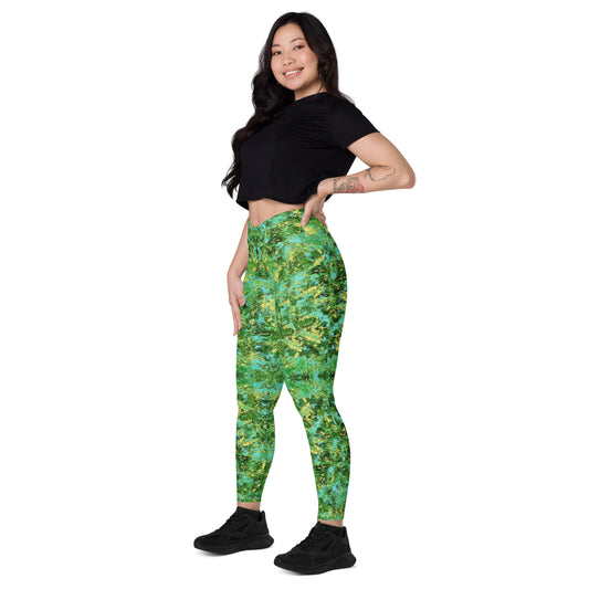 Green blue Kalidoscope Crossover leggings with pockets