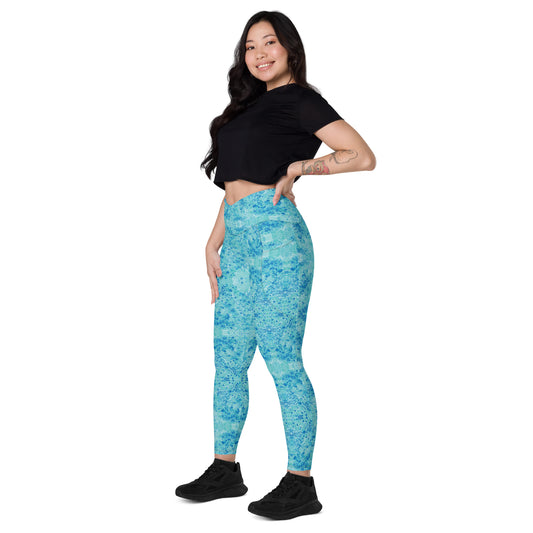 Cold blue waters Crossover leggings with pockets