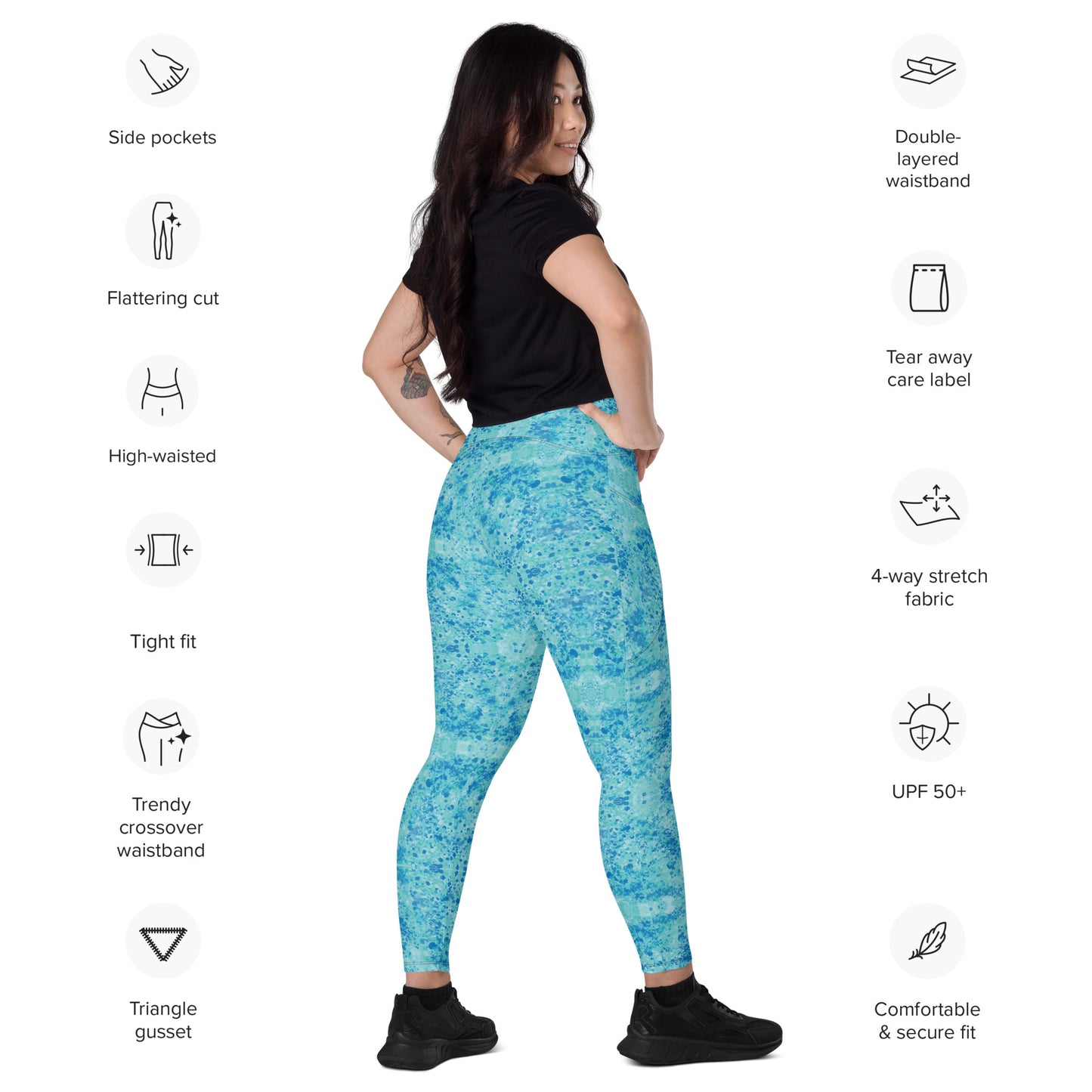 Cold blue waters Crossover leggings with pockets