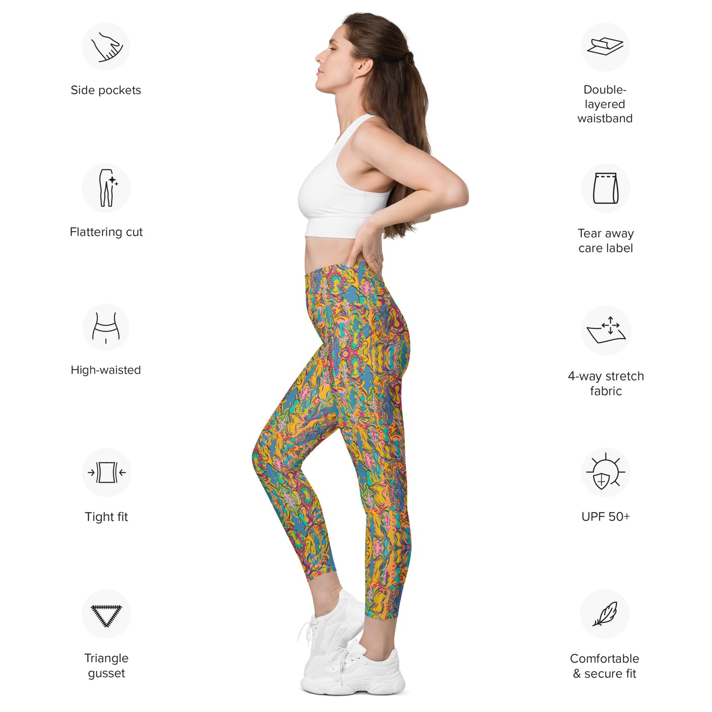 Yellow wimsical design Yoga Leggings with pockets