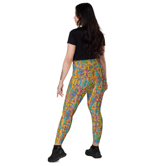 Yellow wimsical design Yoga Leggings with pockets