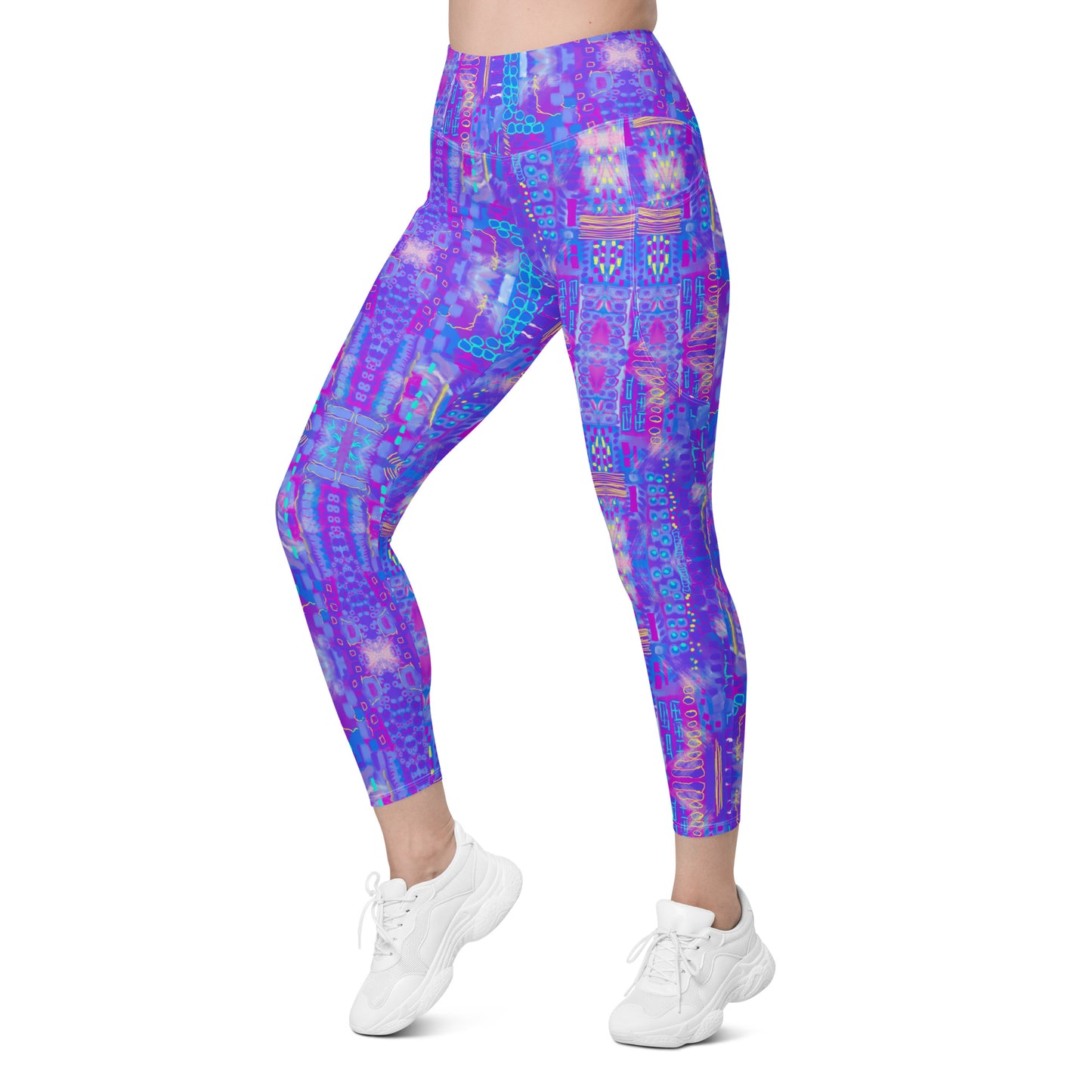 city nights purple abstract Leggings with pockets