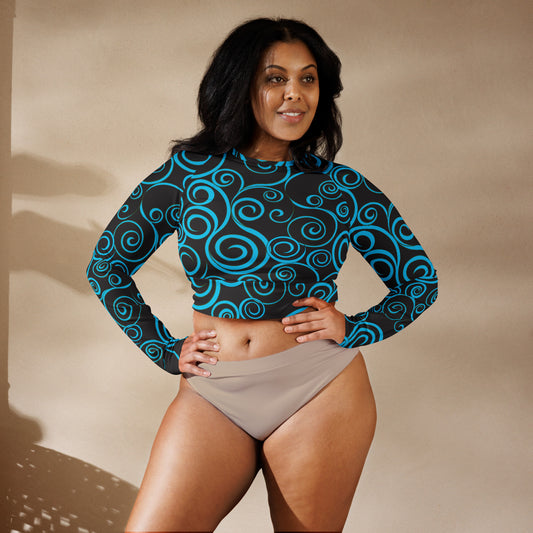 Turquoise Spiral Recycled long-sleeve crop top