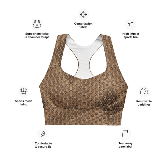 Bronze Bombshell Recycled Longline Sports Bra Avvailable in sizes XS-3XL
