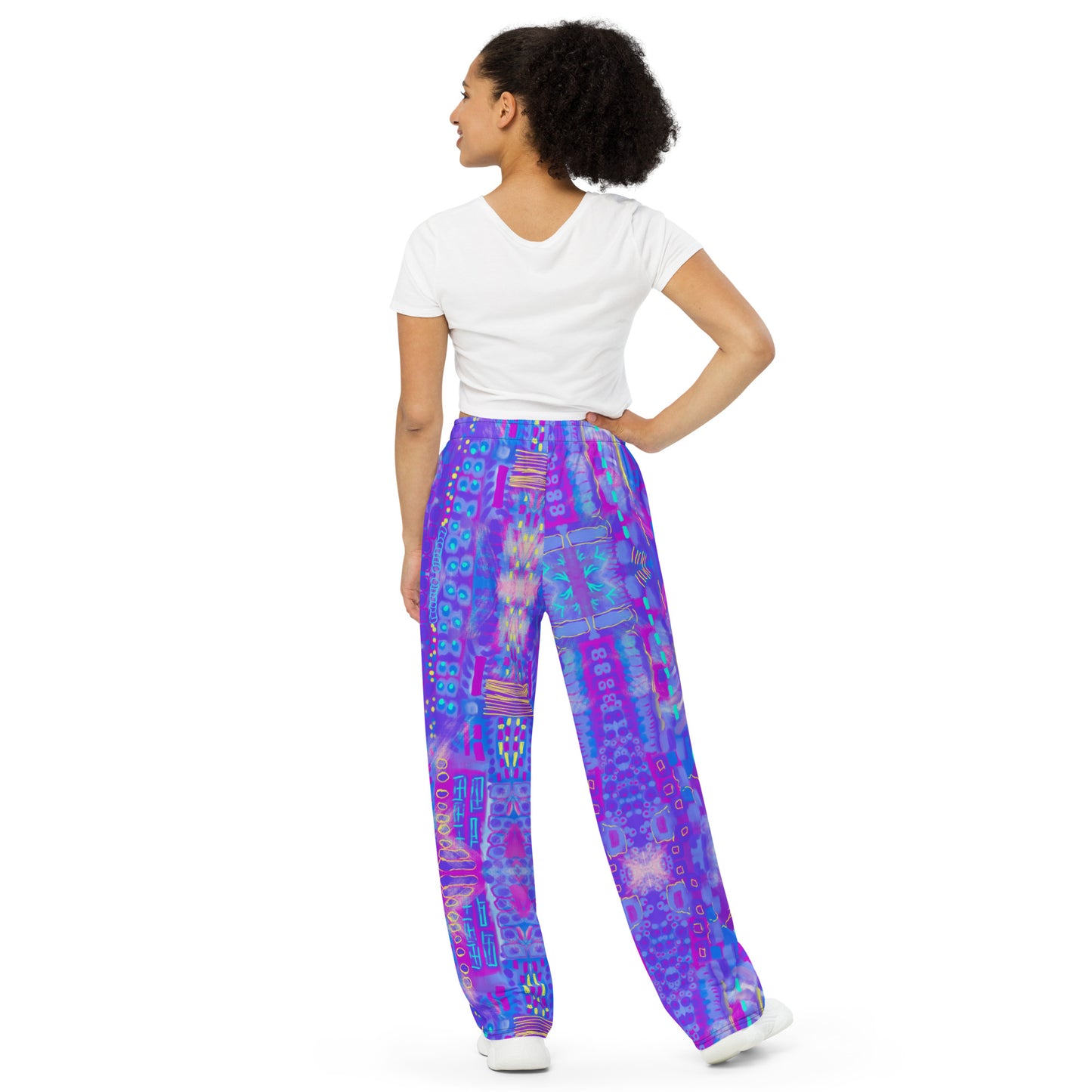 Purple abstract Cityscape print unisex wide-leg pants