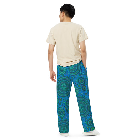 blue madalion meditation unisex wide-leg pants
