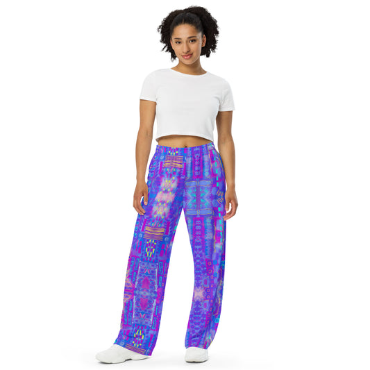 Purple abstract Cityscape print unisex wide-leg pants