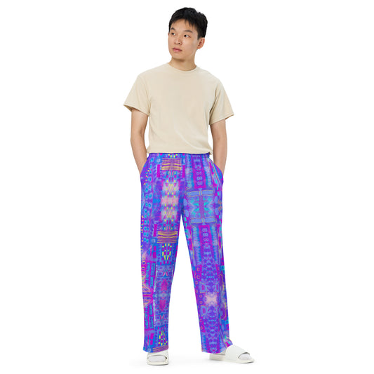 Purple abstract Cityscape print unisex wide-leg pants