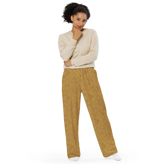 Golden unisex wide-leg pants with huge pockets, 2XS- 6XL