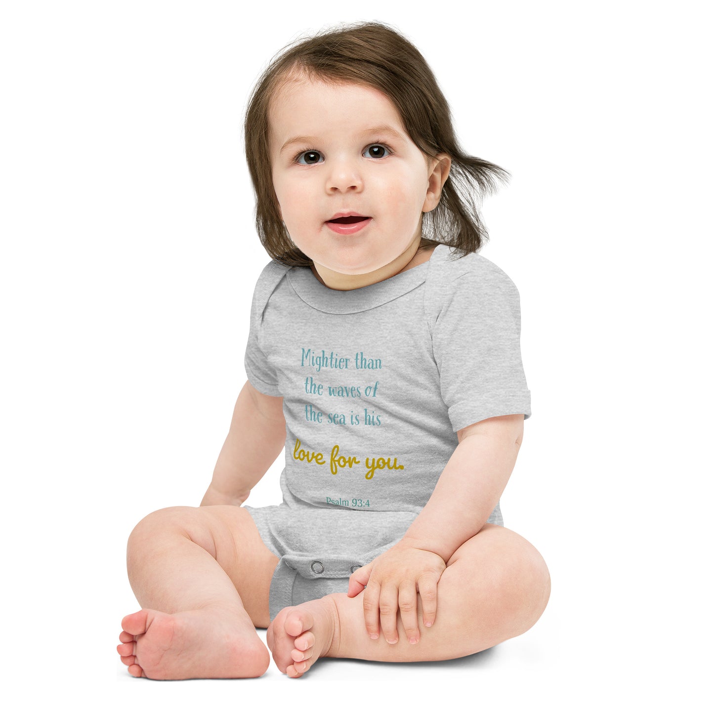 Mightier than the waves.. his Love for you Baby short sleeve one piece onsie
