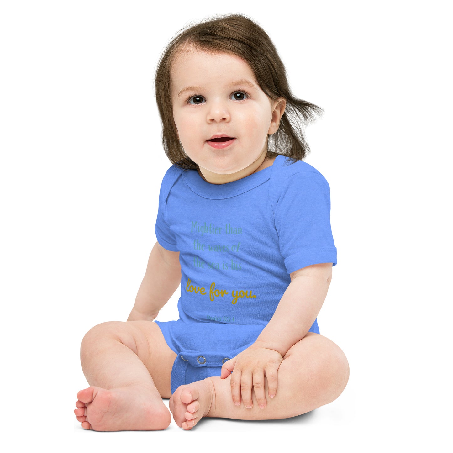 Mightier than the waves.. his Love for you Baby short sleeve one piece onsie