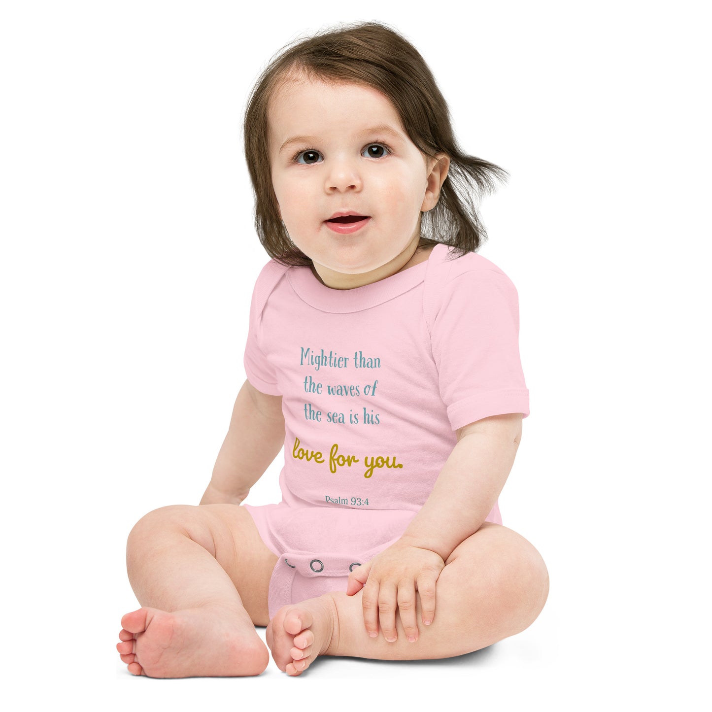 Mightier than the waves.. his Love for you Baby short sleeve one piece onsie