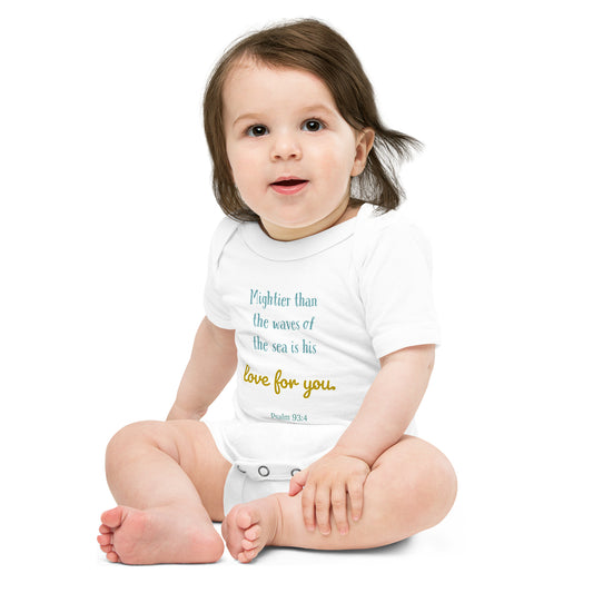 Mightier than the waves.. his Love for you Baby short sleeve one piece onsie