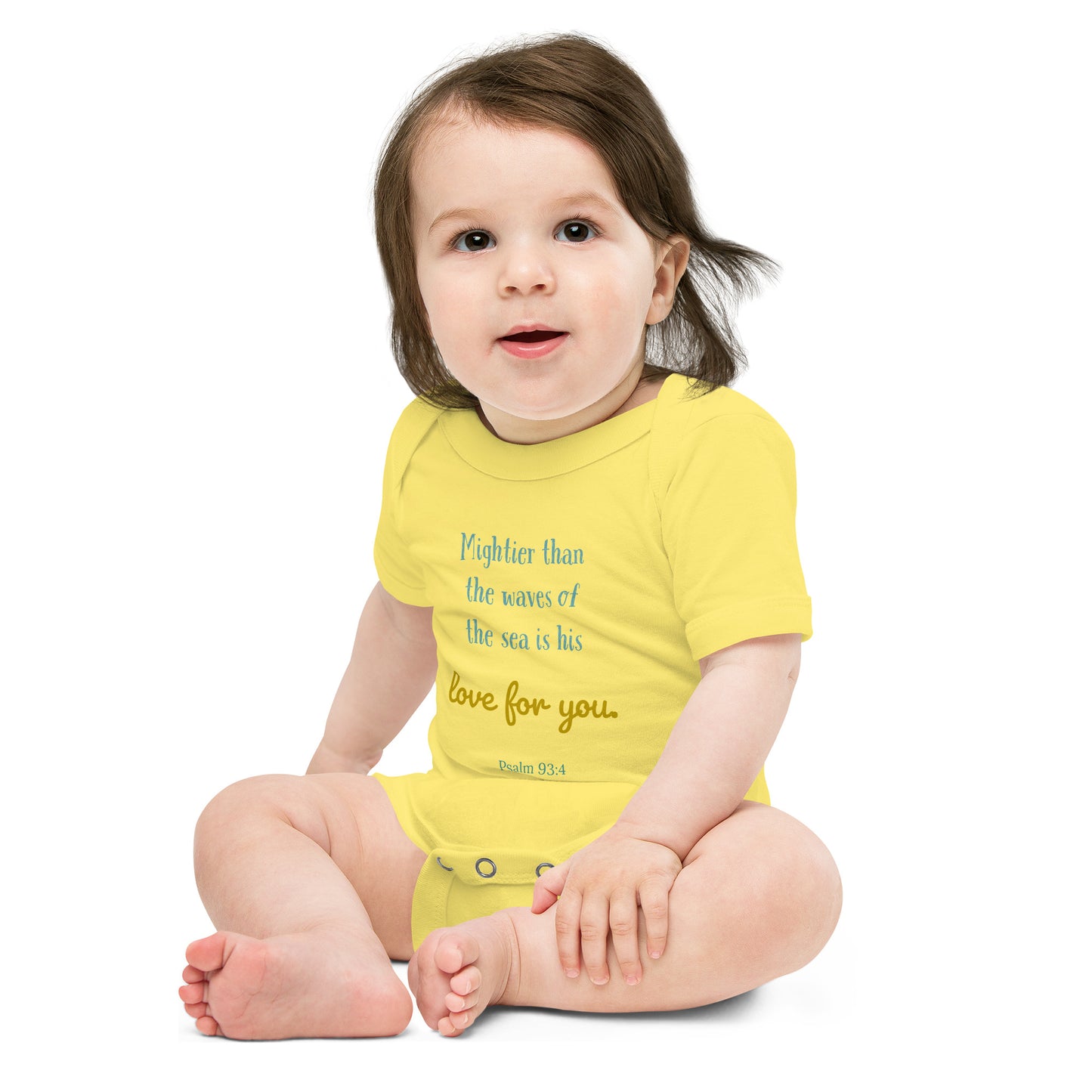 Mightier than the waves.. his Love for you Baby short sleeve one piece onsie