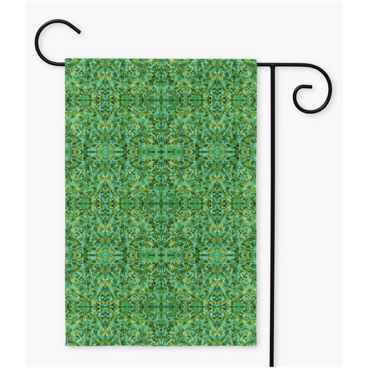 Yellow Blue on Green Kaleidoscope Yard Flags
