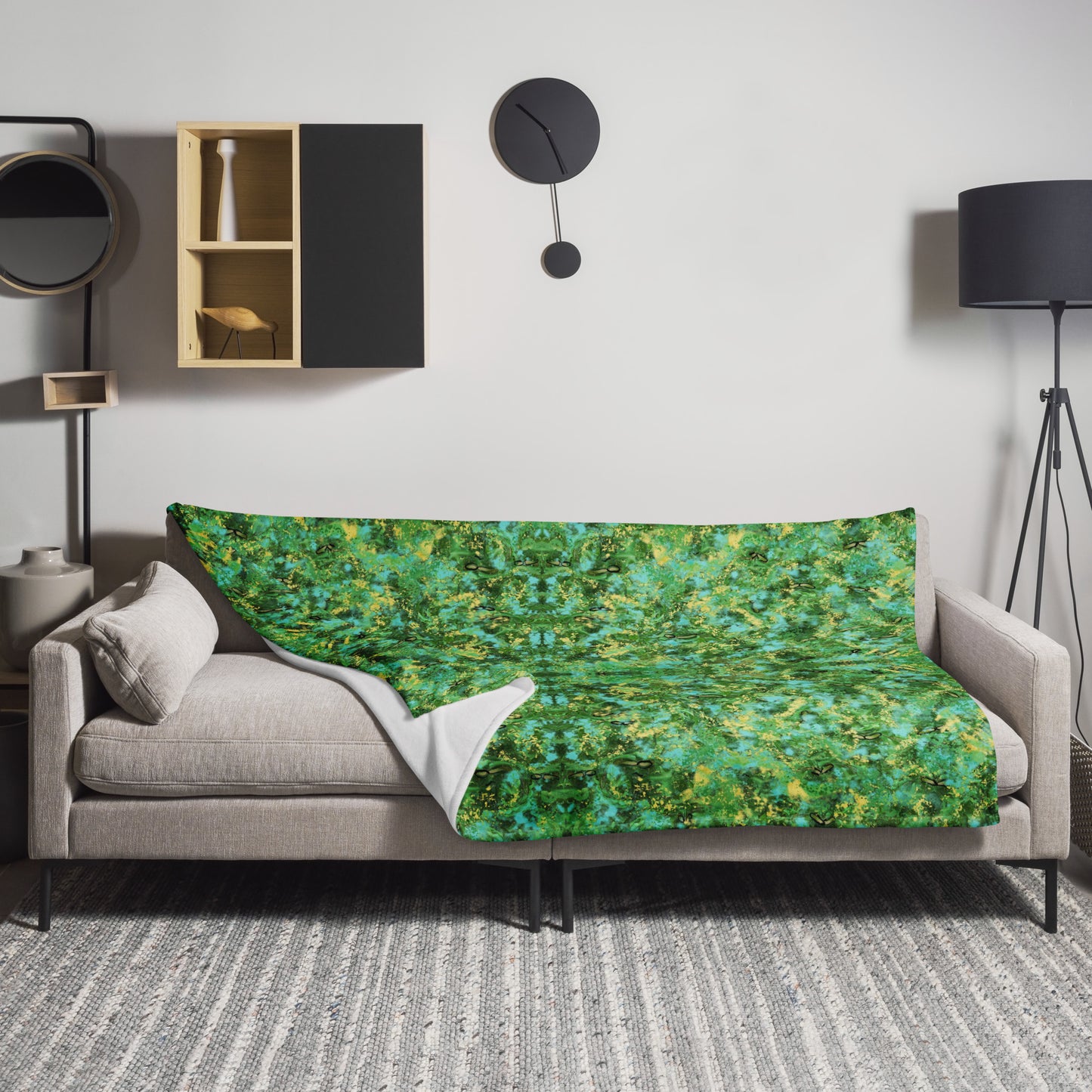 Yellow Blue on Green Kaleidoscope Throw Blanket