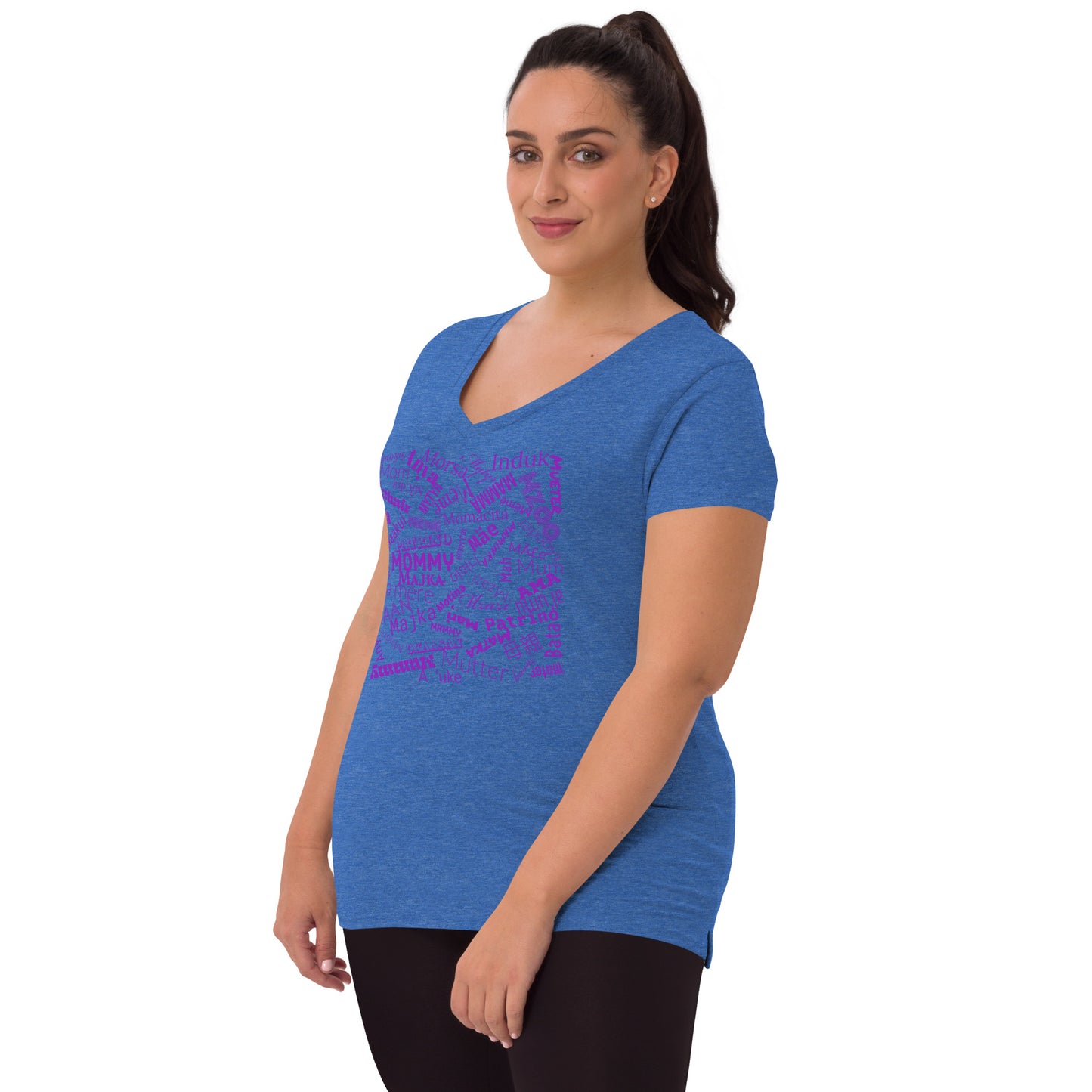 Mom in multiple languages in purple Mother’s Day t-shirt Women’s recycled v-neck t-shirt