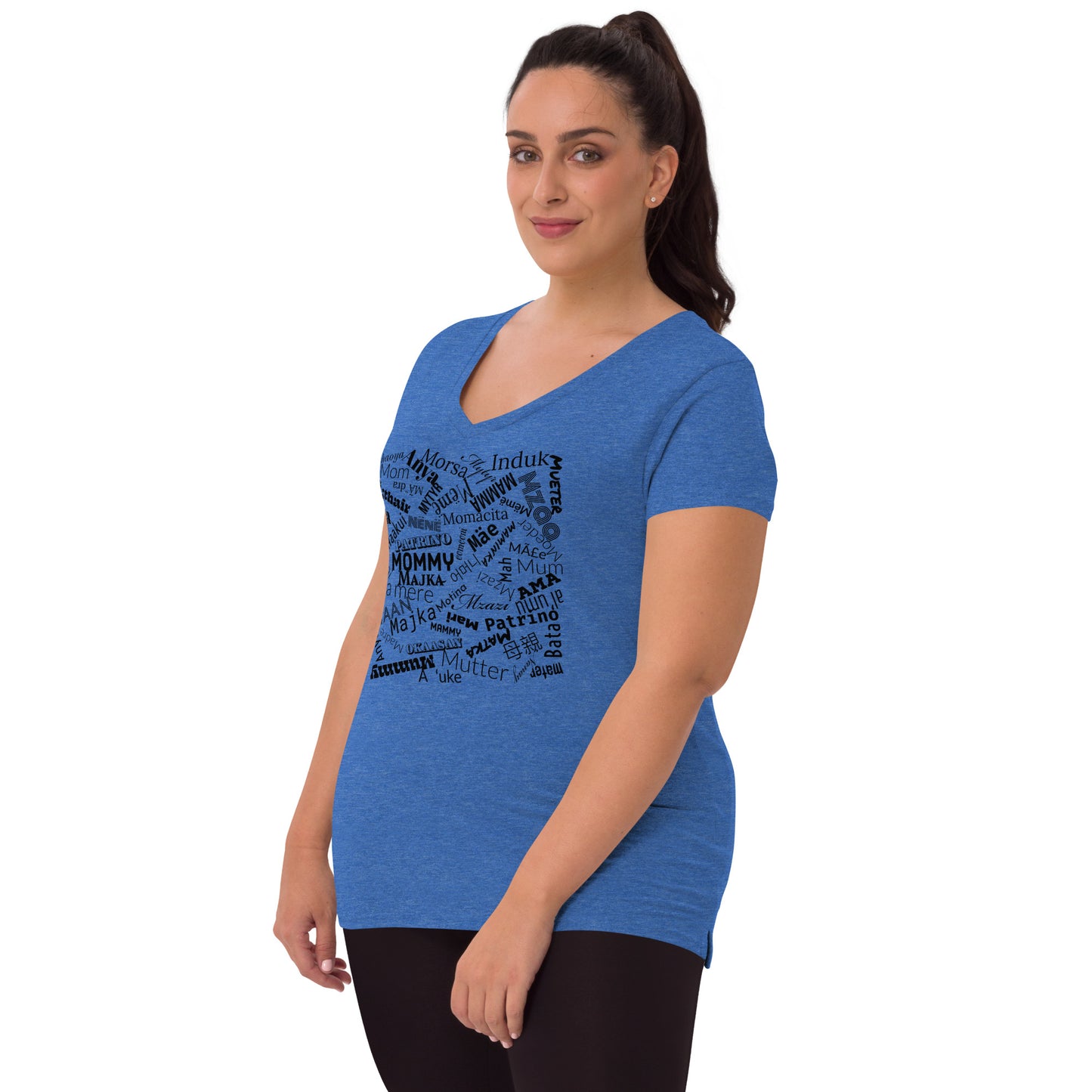 Mom in multiple languages in purple Mother’s Day t-shirt Women’s recycled v-neck t-shirt