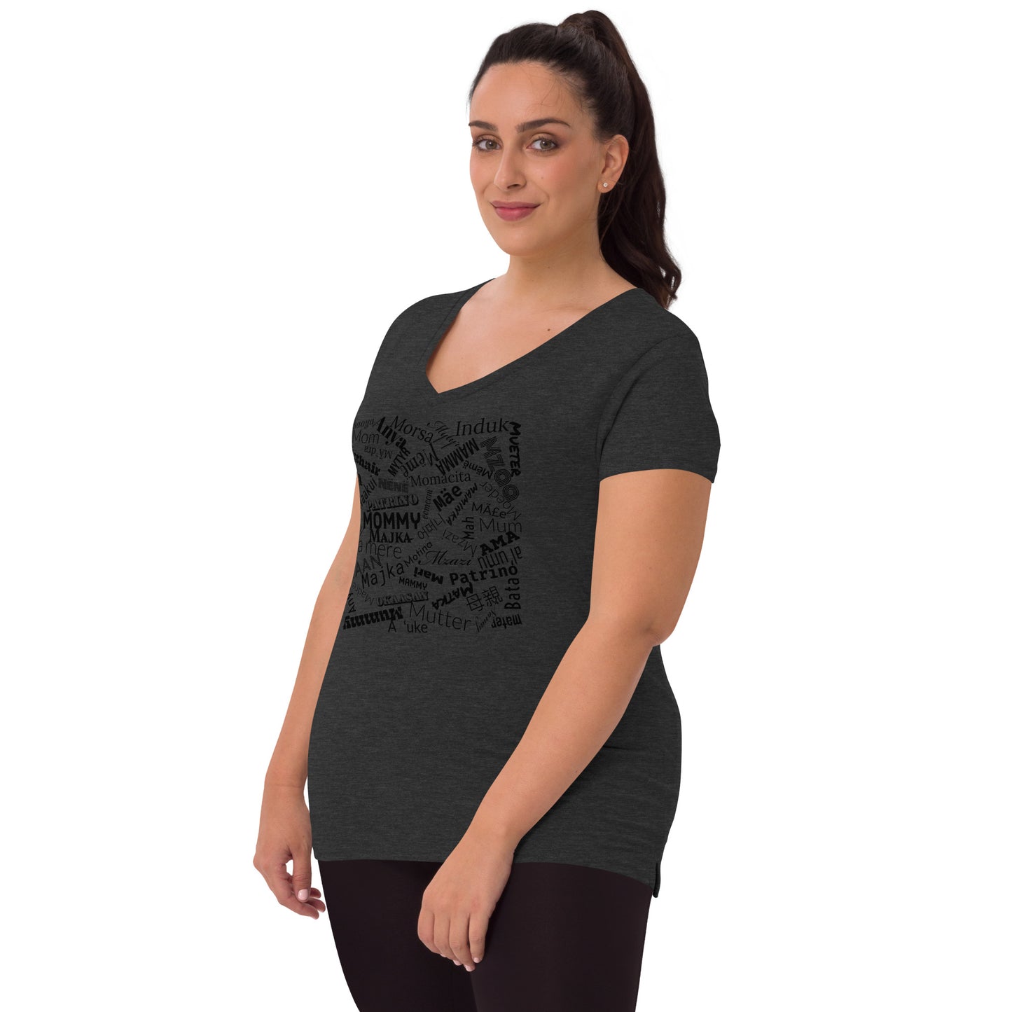 Mom in multiple languages in purple Mother’s Day t-shirt Women’s recycled v-neck t-shirt