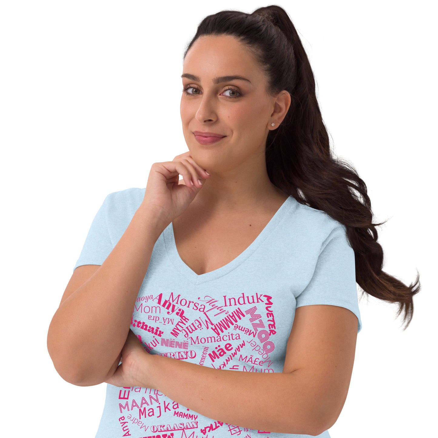 Mom in multiple languages Mother’s Day t-shirt Women’s recycled v-neck t-shirt