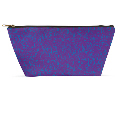 Blue Blowing Paisley on purple Accessory Pouches