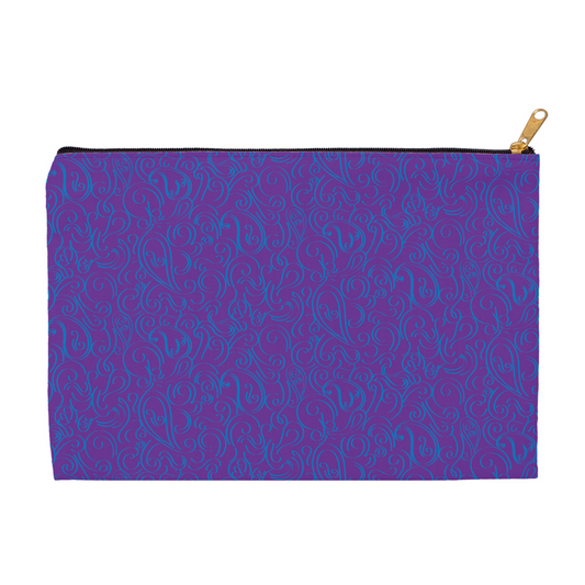 Blue Blowing Paisley on purple Accessory Pouches
