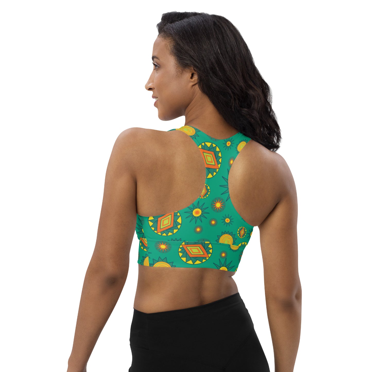 Lilly Longline sports bra, Green Bursts