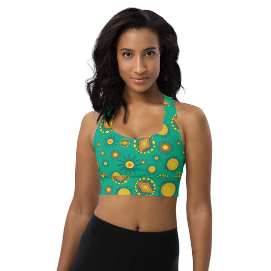 Lilly Longline sports bra, Green Bursts