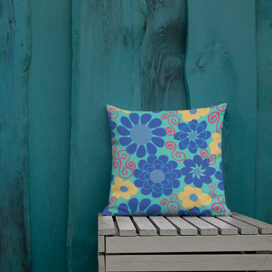 Mustard Buds Poppin’ on Blue Premium Pillow