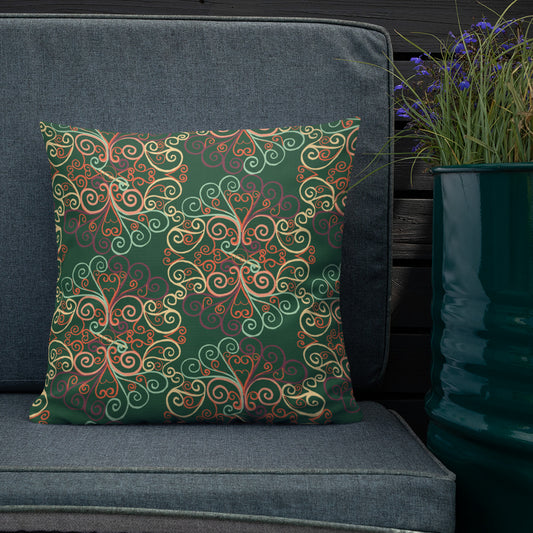 Scrolls Ovals deep green Premium Pillow