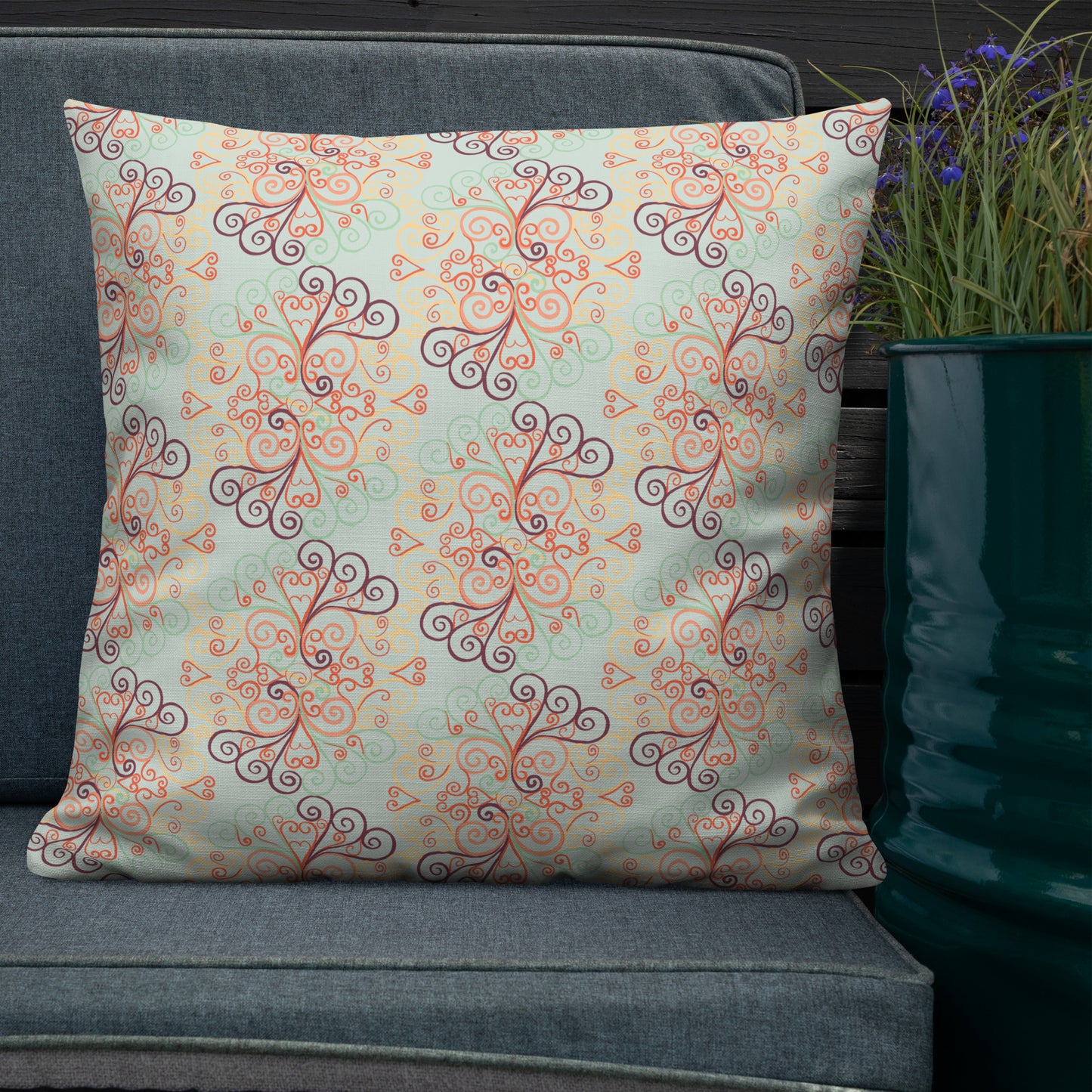 Scrolls on Oval Mint Premium Pillow