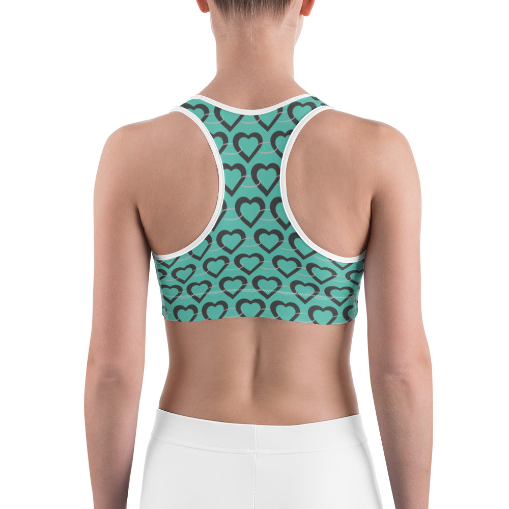 Teal Heart Chain Sports bra white binding