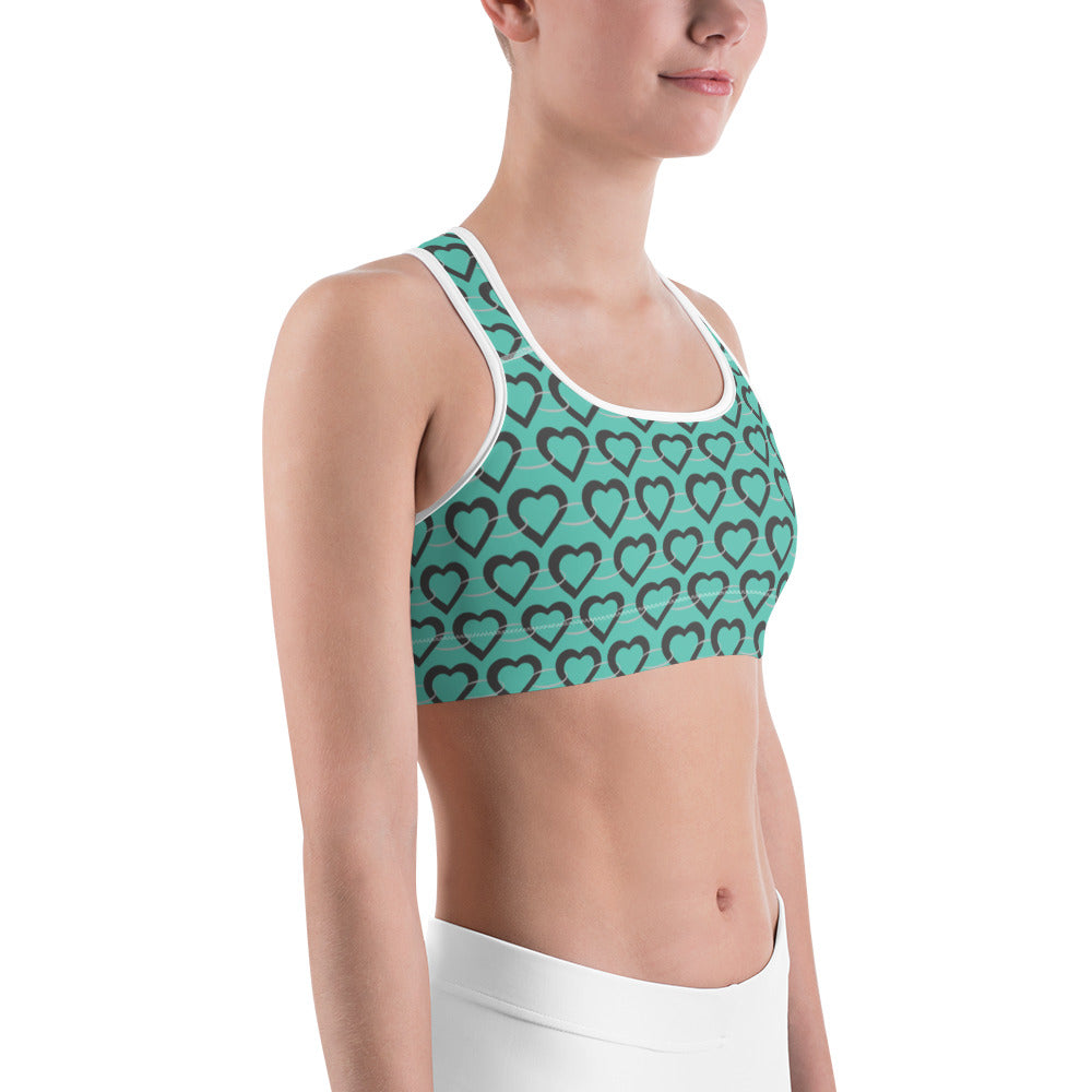 Teal Heart Chain Sports bra white binding
