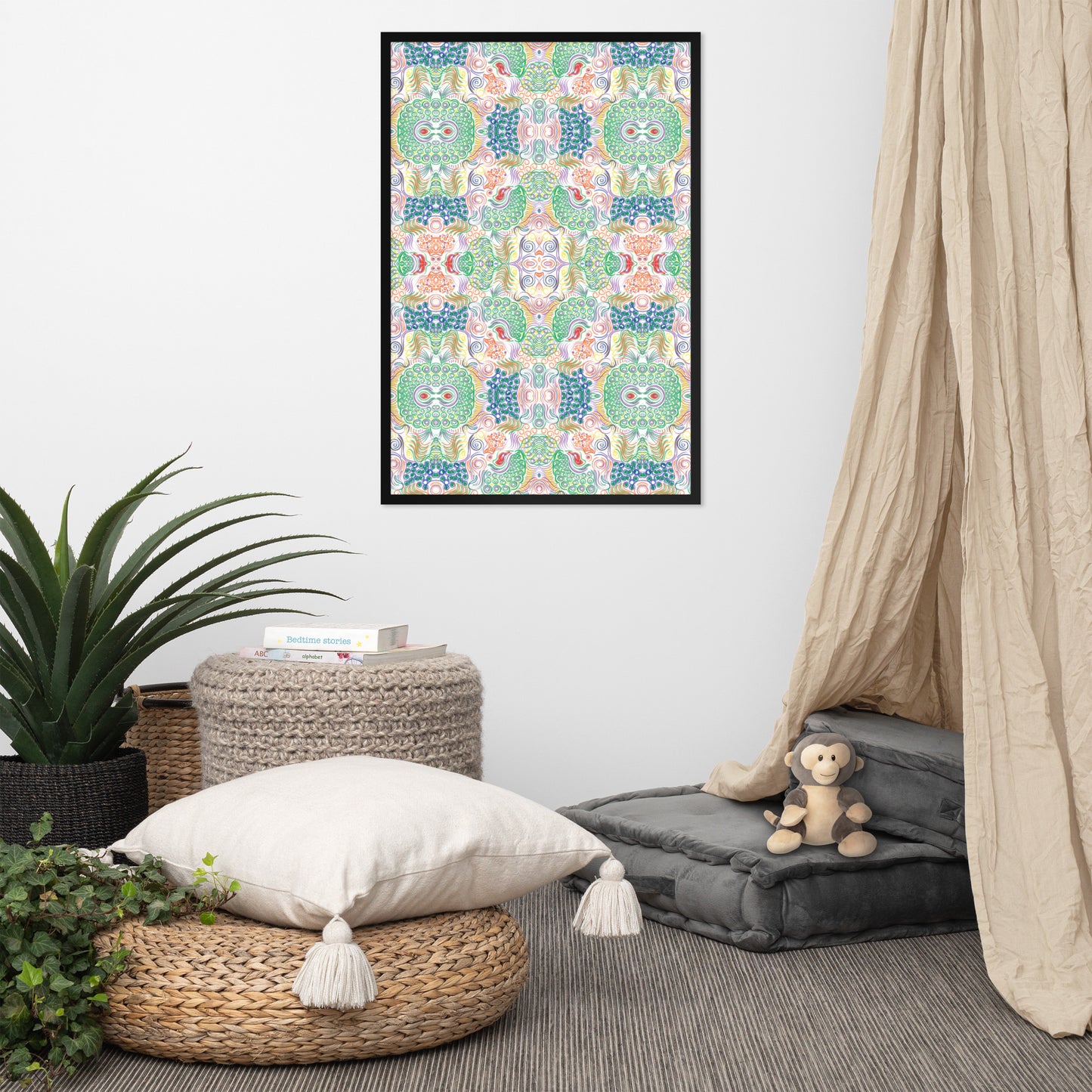 Poufe on white Framed poster, choose from 10 differnet sizes