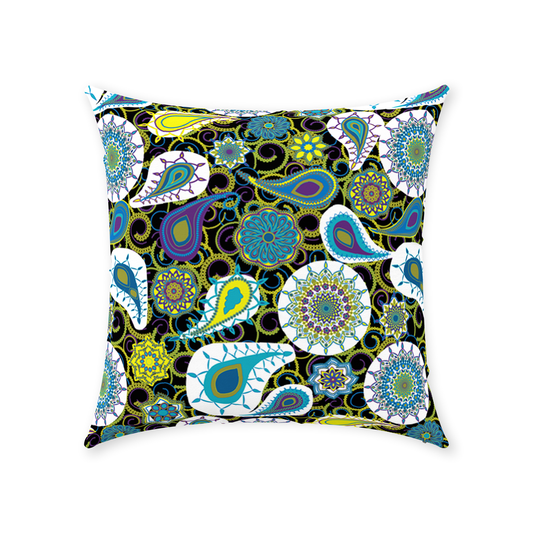 Paisley Pop- Olive and Blue Throw Pillows