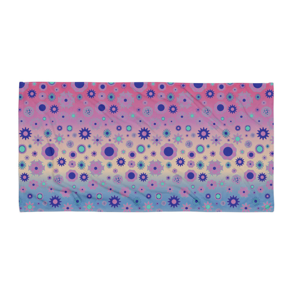 Peach Tie Dye Floral 30"x60" Beach Towel, Large Towel, Yoga & Pilates Towel