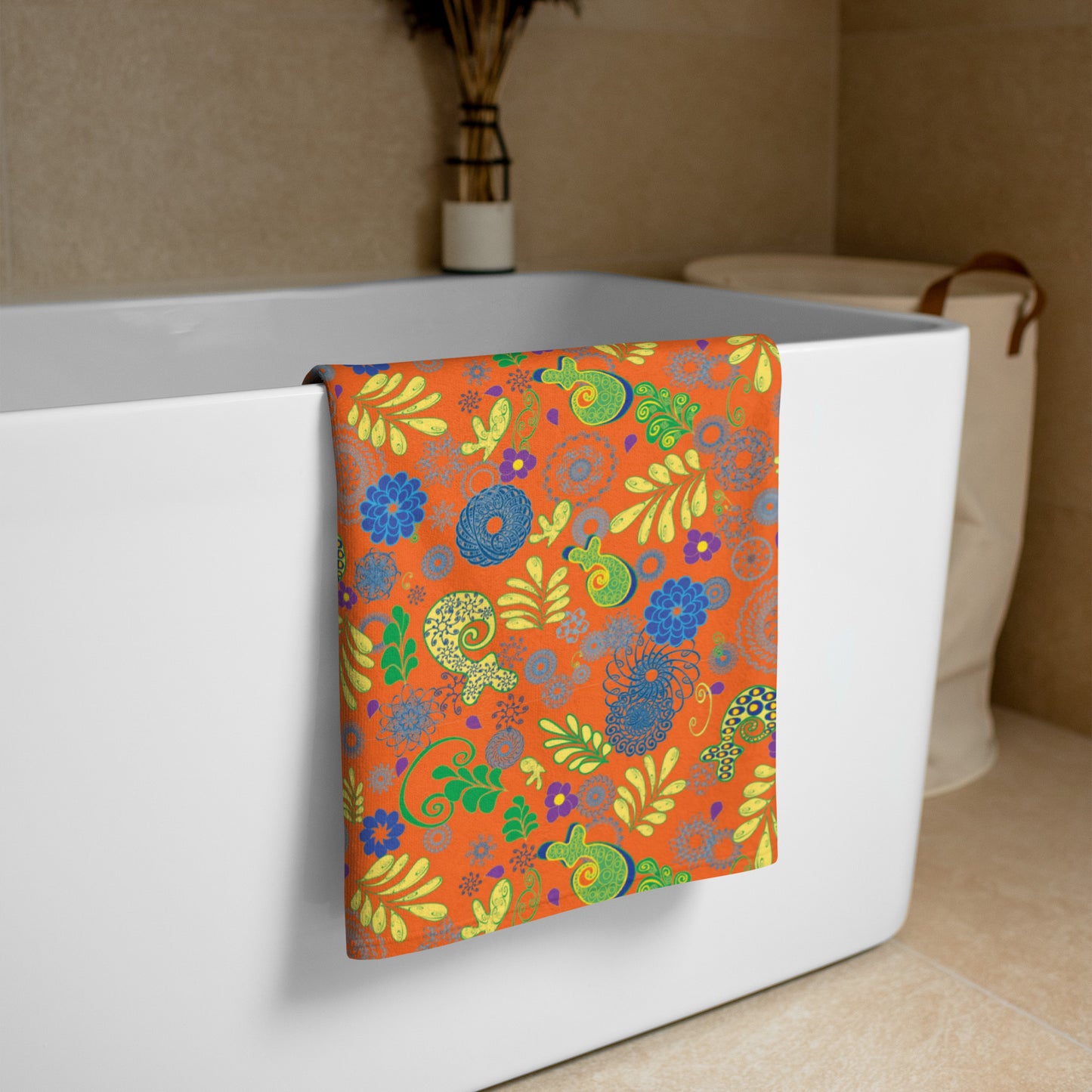 Orange Paisley Beach Towel, Colorful Decorative Towels, 30" x 60", Made On-Demand, Large Print