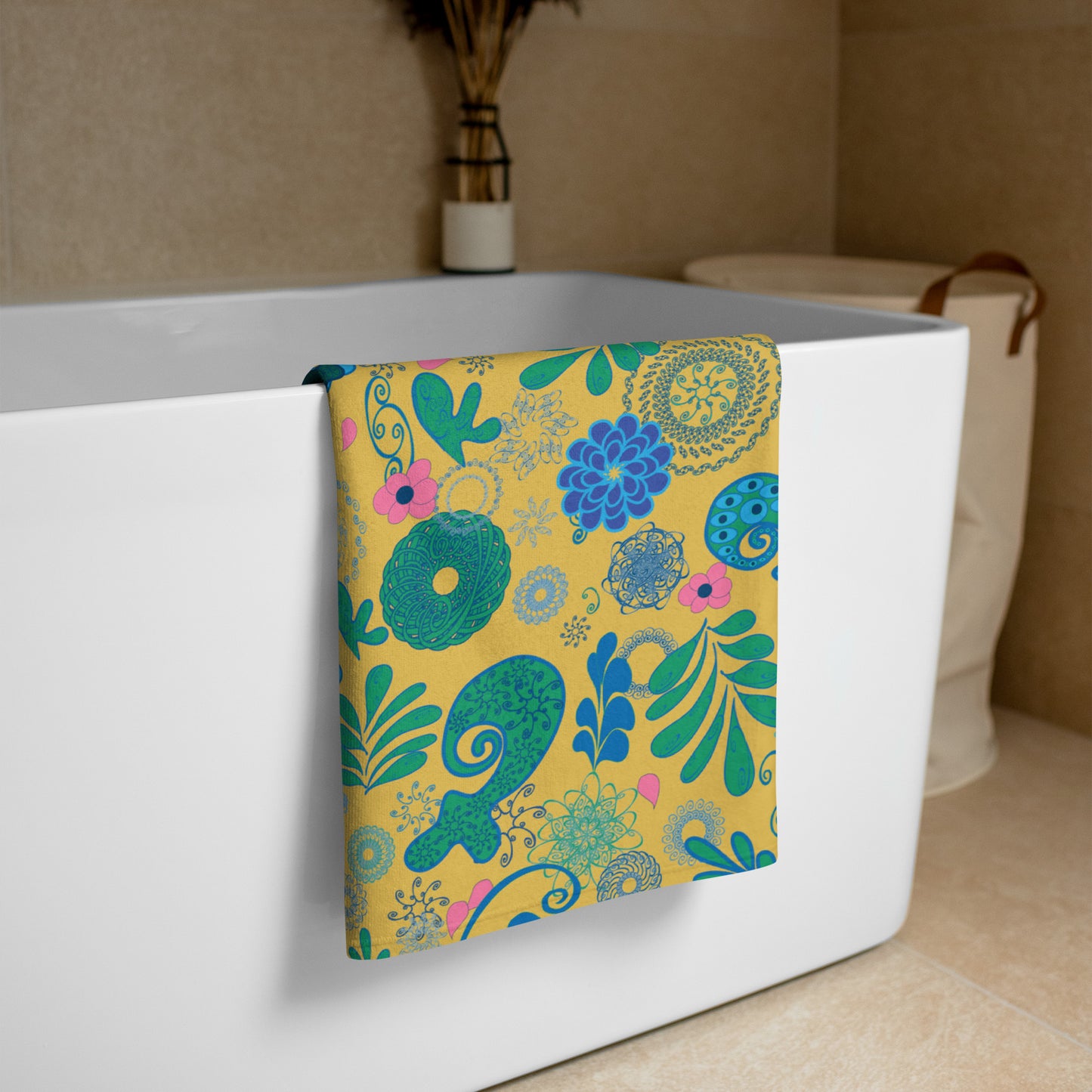 Mustard Leafy Paisley 30"x60" Beach Towel, Large Towel